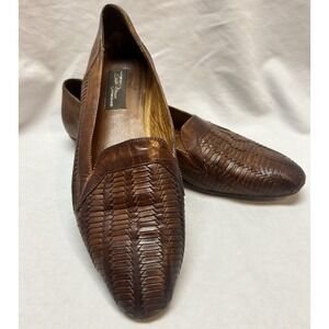 Sesto Meucci Brown Woven Leather Slip On Loafers Womens 10 N Made in Italy